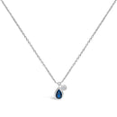 14K White Gold 6x4mm Pear Blue Sapphire and Diamond Accent Charm Pendant Necklace - 18" Inches-1