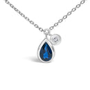 14K White Gold 6x4mm Pear Blue Sapphire and Diamond Accent Charm Pendant Necklace - 18" Inches-2