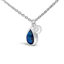 14K White Gold 6x4mm Pear Blue Sapphire and Diamond Accent Charm Pendant Necklace - 18" Inches-3