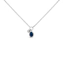 10K White Gold Oval Blue Sapphire and Diamond Double Charm Pendant Necklace - 18" Inches-1