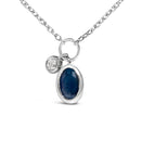 10K White Gold Oval Blue Sapphire and Diamond Double Charm Pendant Necklace - 18" Inches-2