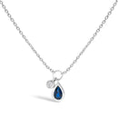 10K White Gold 6x4 mm Pear Blue Sapphire and Diamond  Accent Charm Pendant Necklace - 18" Inches-1