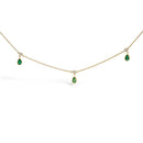 10K Yellow Gold Dangling 5x3 mm Green Emerald and Diamond Station Necklace - 18" Inches-1