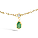 10K Yellow Gold Dangling 5x3 mm Green Emerald and Diamond Station Necklace - 18" Inches-2