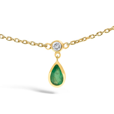 10K Yellow Gold Dangling 5x3 mm Green Emerald and Diamond Station Necklace - 18" Inches - 0