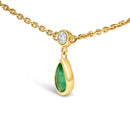 10K Yellow Gold Dangling 5x3 mm Green Emerald and Diamond Station Necklace - 18" Inches-3