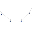 10K White Gold Dangling 5x3 mm Pear Blue Sapphire and Diamond Station Necklace - 18" Inches-1