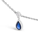 10K White Gold Dangling 5x3 mm Pear Blue Sapphire and Diamond Station Necklace - 18" Inches-3