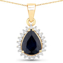 2.09 Carat Genuine Blue Sapphire and White Diamond 14K Yellow Gold Pendant-1