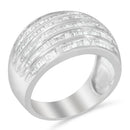 .925 Sterling Silver 1.0 Cttw Baguette-Cut Diamond 6-Row Channel Set Domed Tapered Cocktail Fashion Ring (H-I Color, I2-I3 Clarity) - Size 6-1/2-1