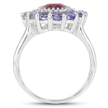 3.70 Carat Glass Filled Ruby and Tanzanite .925 Sterling Silver Ring - 0
