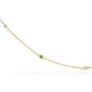 14K Yellow Gold Bezel Set Alternating Green Emerald and Diamond Station Necklace - 18" Inches-2