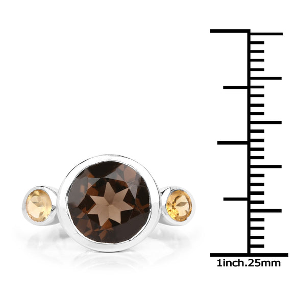 3.56 Carat Genuine Smoky Quartz and Citrine .925 Sterling Silver Ring