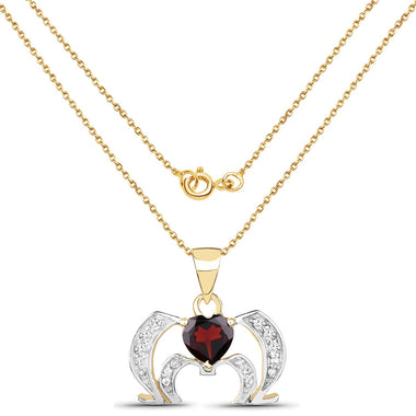 14K Yellow Gold Plated 1.05 Carat Genuine Garnet and White Topaz .925 Sterling Silver Pendant - 0