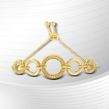 10K Yellow Gold over .925 Sterling Silver Diamond Accented Graduated Infinity Open Circle 6â€-9â€ Adjustable Bolo Bracelet