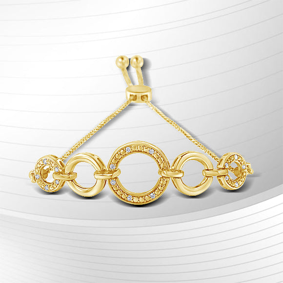 10K Yellow Gold over .925 Sterling Silver Diamond Accented Graduated Infinity Open Circle 6â€-9â€ Adjustable Bolo Bracelet