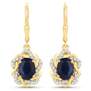 3.46 Carat Genuine Blue Sapphire and White Topaz .925 Sterling Silver Earrings-1