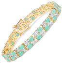 14K Yellow Gold Plated 10.37 Carat Genuine Emerald and White Diamond .925 Sterling Silver Bracelet-1