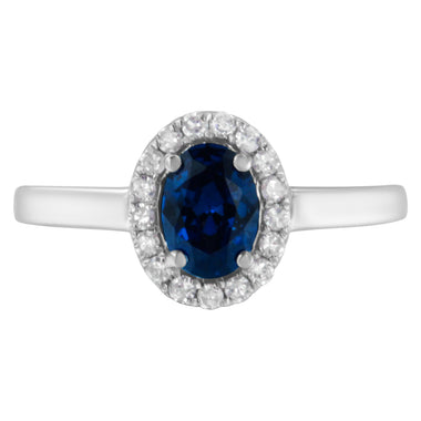 10K White Gold 1/5 Cttw Round Diamond and Prong Set 7MM Created Blue Sapphire Halo Cocktail Ring (H-I Color, I1-I2 Clarity) - Size 7 - 0