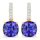 5.64 Carat Genuine Tanzanite and White Diamond 14K Yellow Gold Earrings-1