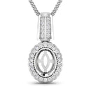 0.22 Carat Genuine White Diamond 14K White Gold Semi Mount Pendant - holds 9x7mm Oval Gemstone-1