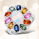 3.92 Carat Genuine Ethiopian Opal, Multi Sapphire and White Diamond .925 Sterling Silver Ring-1