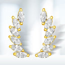 14k Yellow Gold Leaf Motif Climber Post Earrings with Marquise Cubic Zirconias-3