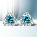 .925 Sterling Silver 6x6 mm Trillion Cut Blue Topaz Gemstone and Diamond Accent Stud Earring (I-J Color, I1-I2 Clarity)-1