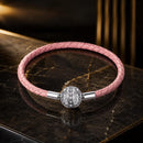 925 Sterling Silver Pavé Setting CZ Bracelet with Genuine Leather for Women-1