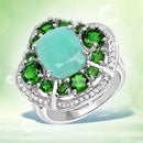 5.49 Carat Genuine Emerald, Chrome Diopside and White Diamond .925 Sterling Silver Ring-1