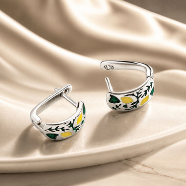 925 Sterling Silver Earrings for Women - Enamel Process - Oxidized Silver - 1.4x0.6 cm - 0