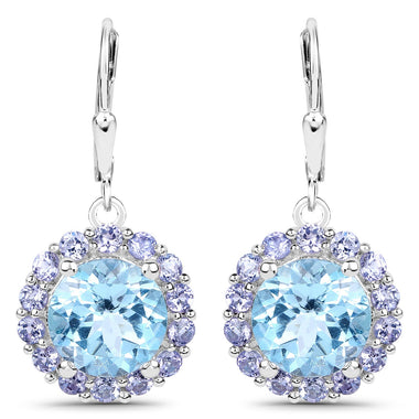 9.96 Carat Genuine Blue Topaz and Tanzanite .925 Sterling Silver Earrings - 0