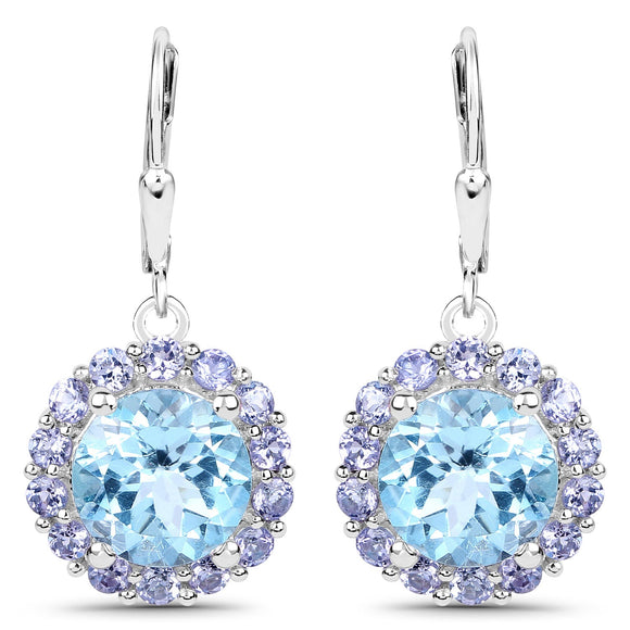 9.96 Carat Genuine Blue Topaz and Tanzanite .925 Sterling Silver Earrings