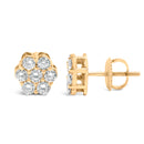 14K Yellow Gold 3/4 Cttw 7 Stone Floral Cluster Round Brilliant Cut Diamond Stud Earrings with Screw Backs (I-J Color, SI2-I1 Clarity)-3