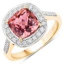 2.71 Carat Genuine Royal Pink Tourmaline and White Diamond 14K Yellow Gold Ring-1