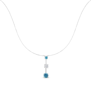 14K White Gold 1 1/2 cttw White and Treated Blue Diamond Pendant Necklace (H-I, I1-I2) - 0