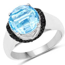 4.94 Carat Genuine Baby Swiss Blue Topaz and Black Diamond .925 Sterling Silver Ring-1