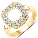 0.48 Carat Genuine White Diamond 14K Yellow Gold Semi Mount Ring - holds 8x8mm Cushion Gemstone-1