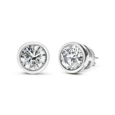 14K White Gold 1.0 Cttw Lab Grown Diamond Screw-Back Classic Bezel Solitaire Stud Earrings (G-H Color, VS2-SI1 Clarity) - 0