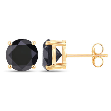 4.77 Carat Genuine Black Diamond 14K Yellow Gold Earrings - 0