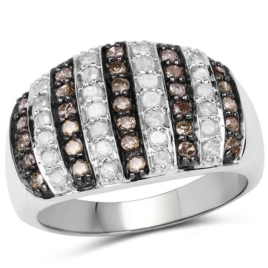 0.83 Carat Genuine Champagne Diamond and White Diamond .925 Sterling Silver Ring