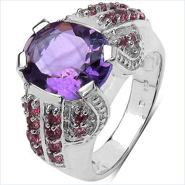 5.37 Carat Genuine Amethyst & Rhodolite .925 Sterling Silver Ring - 0