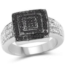 0.55 Carat Genuine Black Diamond and White Diamond .925 Sterling Silver Ring-1