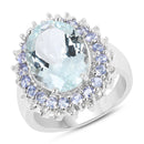 5.30 Carat Genuine Aquamarine, Tanzanite & White Topaz .925 Sterling Silver Ring-1