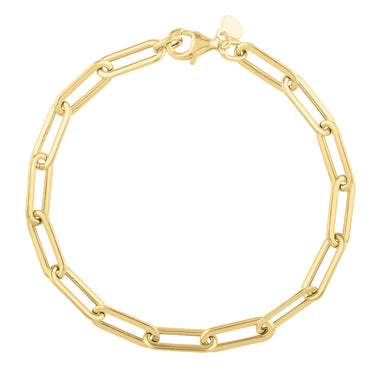 14k Yellow Gold Long Domed Paperclip Chain Bracelet (4.80 mm) - 0