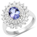 2.35 Carat Genuine Tanzanite and White Zircon .925 Sterling Silver Ring-1