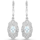 0.96 Carat Genuine Aquamarine and White Topaz .925 Sterling Silver Earrings-1