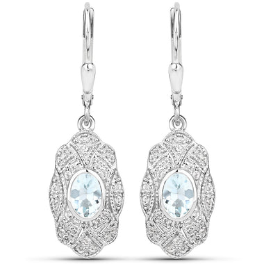 0.96 Carat Genuine Aquamarine and White Topaz .925 Sterling Silver Earrings