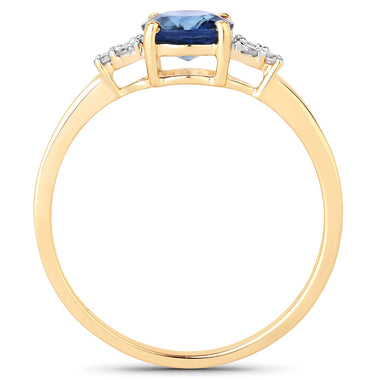 1.08 Carat Genuine Blue Sapphire and White Diamond 14K Yellow Gold Ring - 0