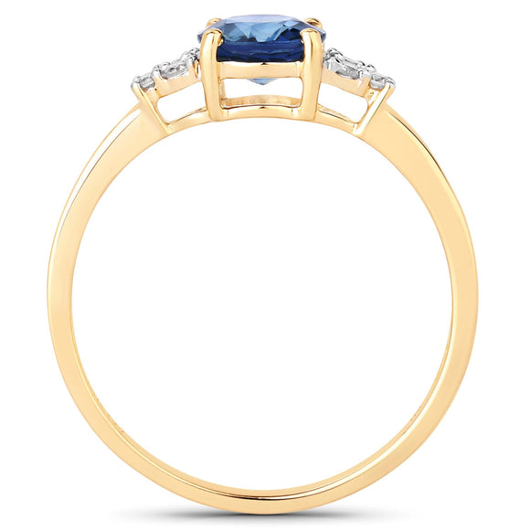 1.08 Carat Genuine Blue Sapphire and White Diamond 14K Yellow Gold Ring